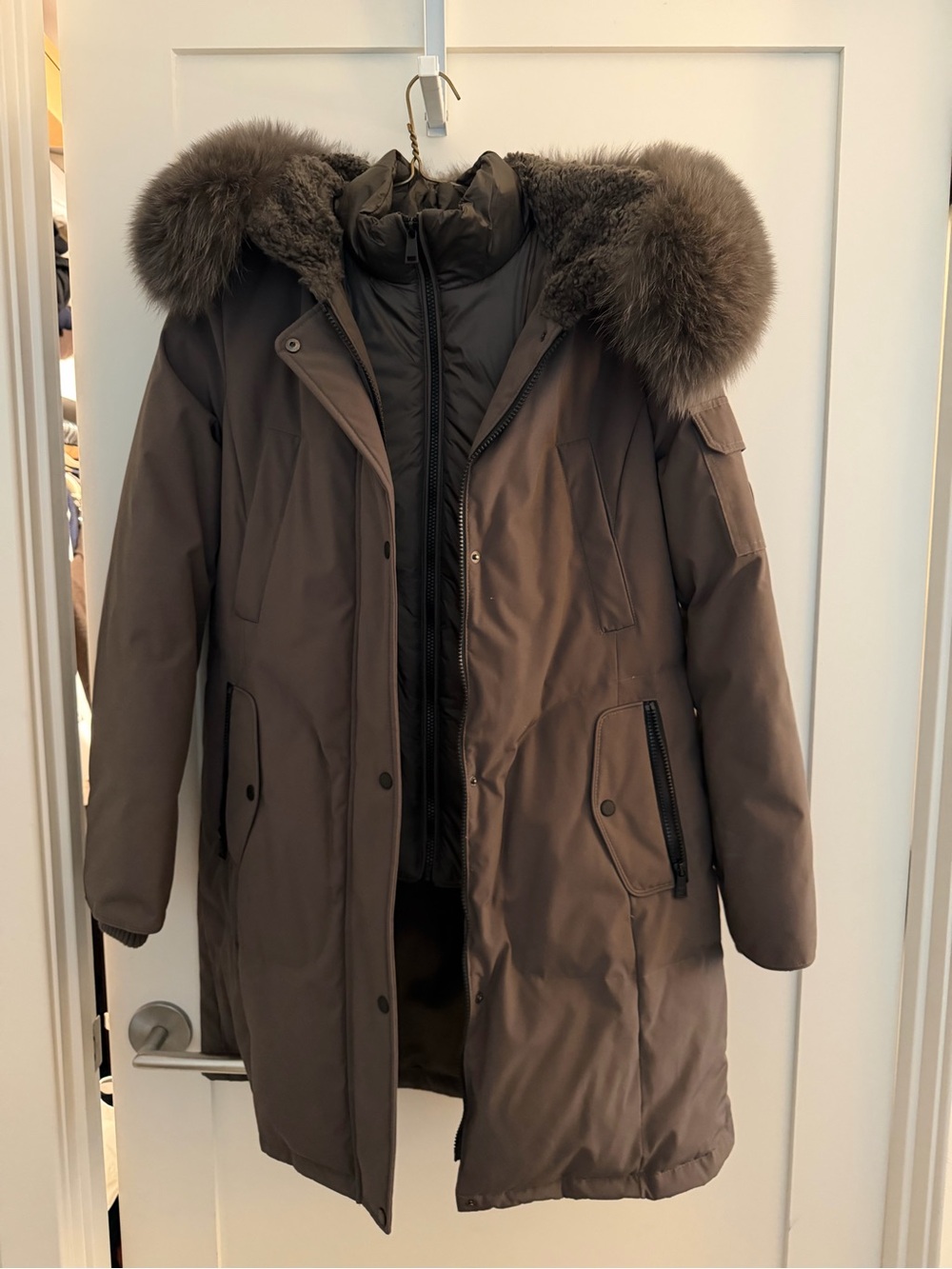 1 MADISON - Genuine Dyed Fox Fur Trim Faux Fur Hood Lined Heavyweight Parka
